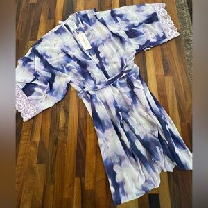 Linea Donatella Sheer Robe | Size S/M | NWT | Purple Blue Floral